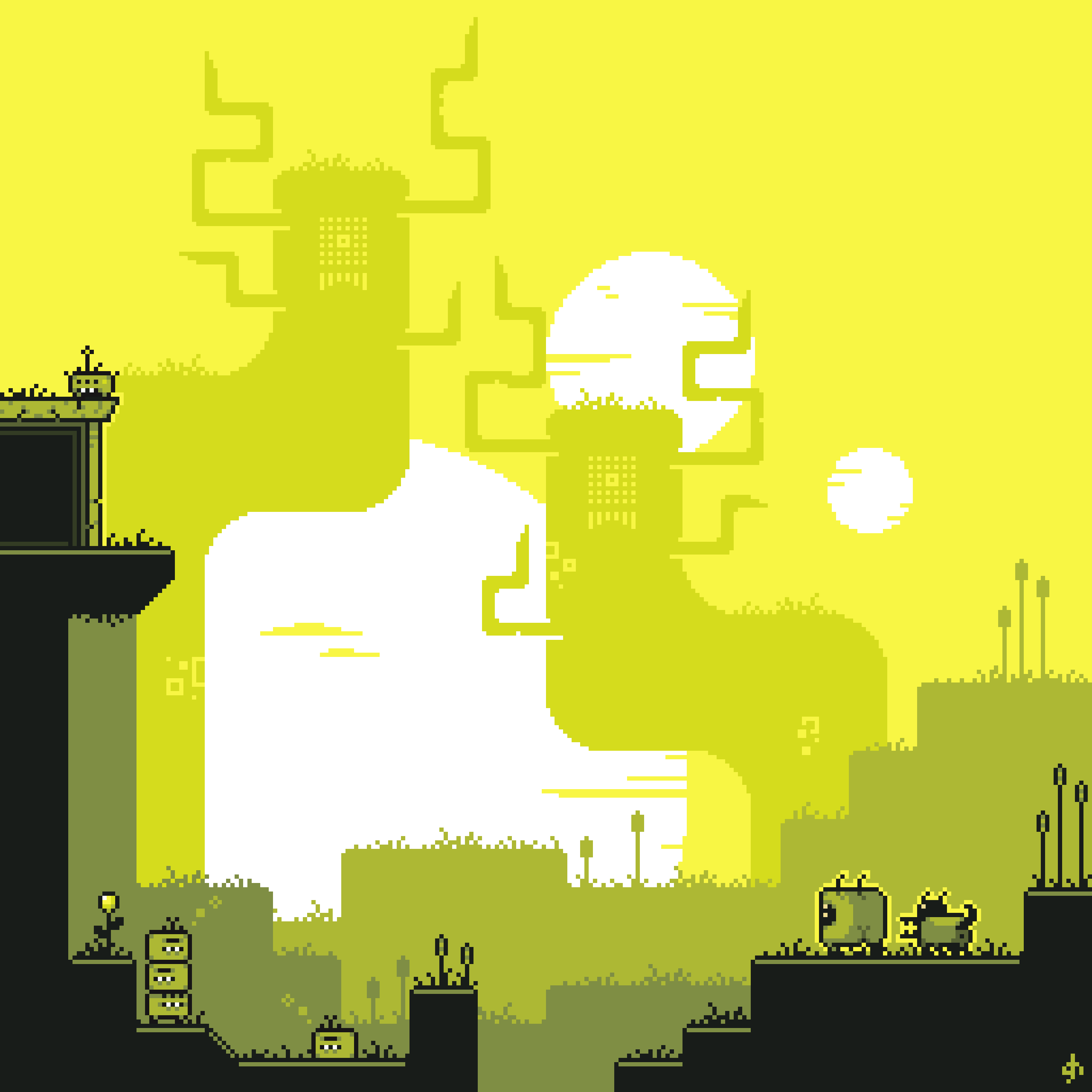 Pixel art scene in yellow and black