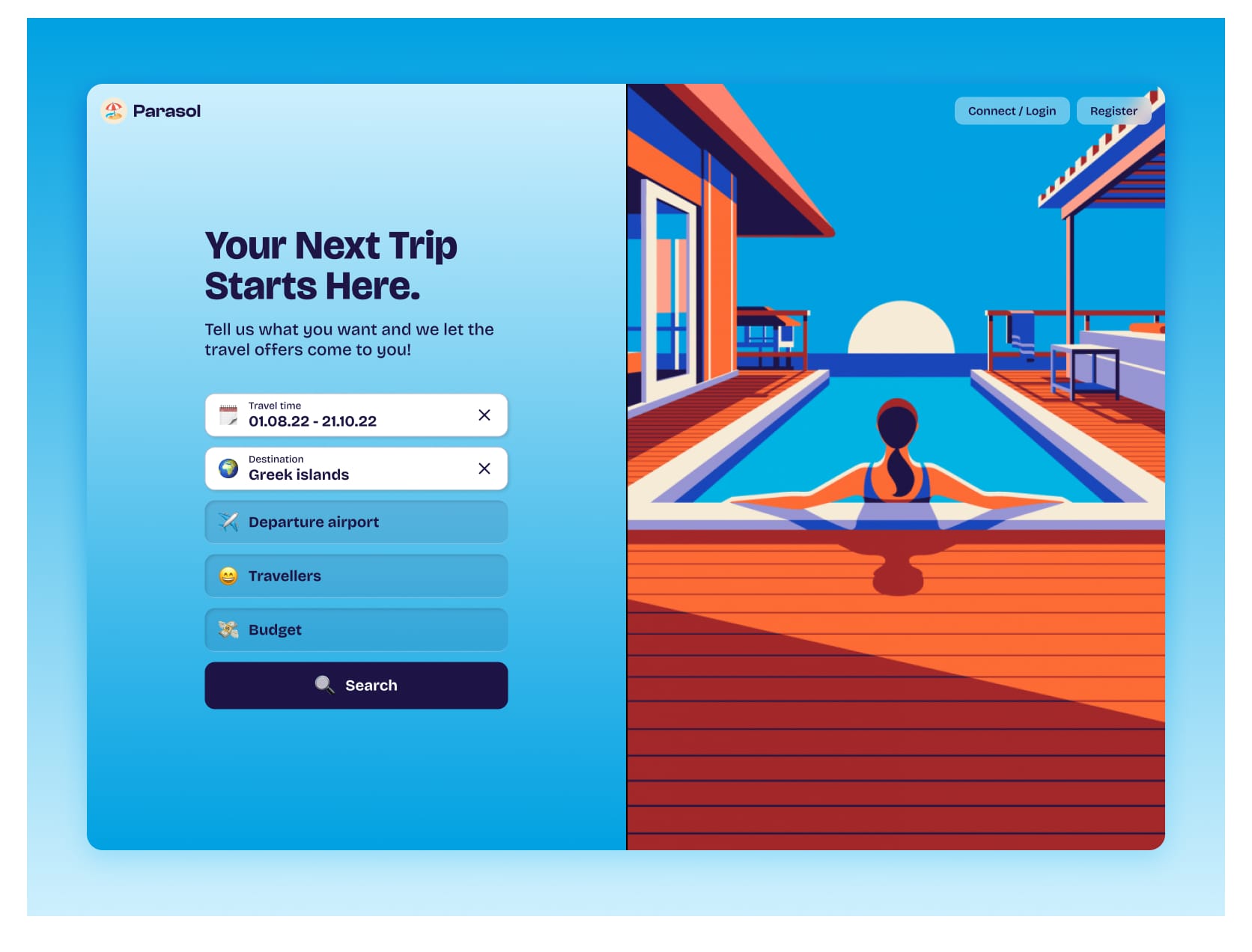 Travel search landing page