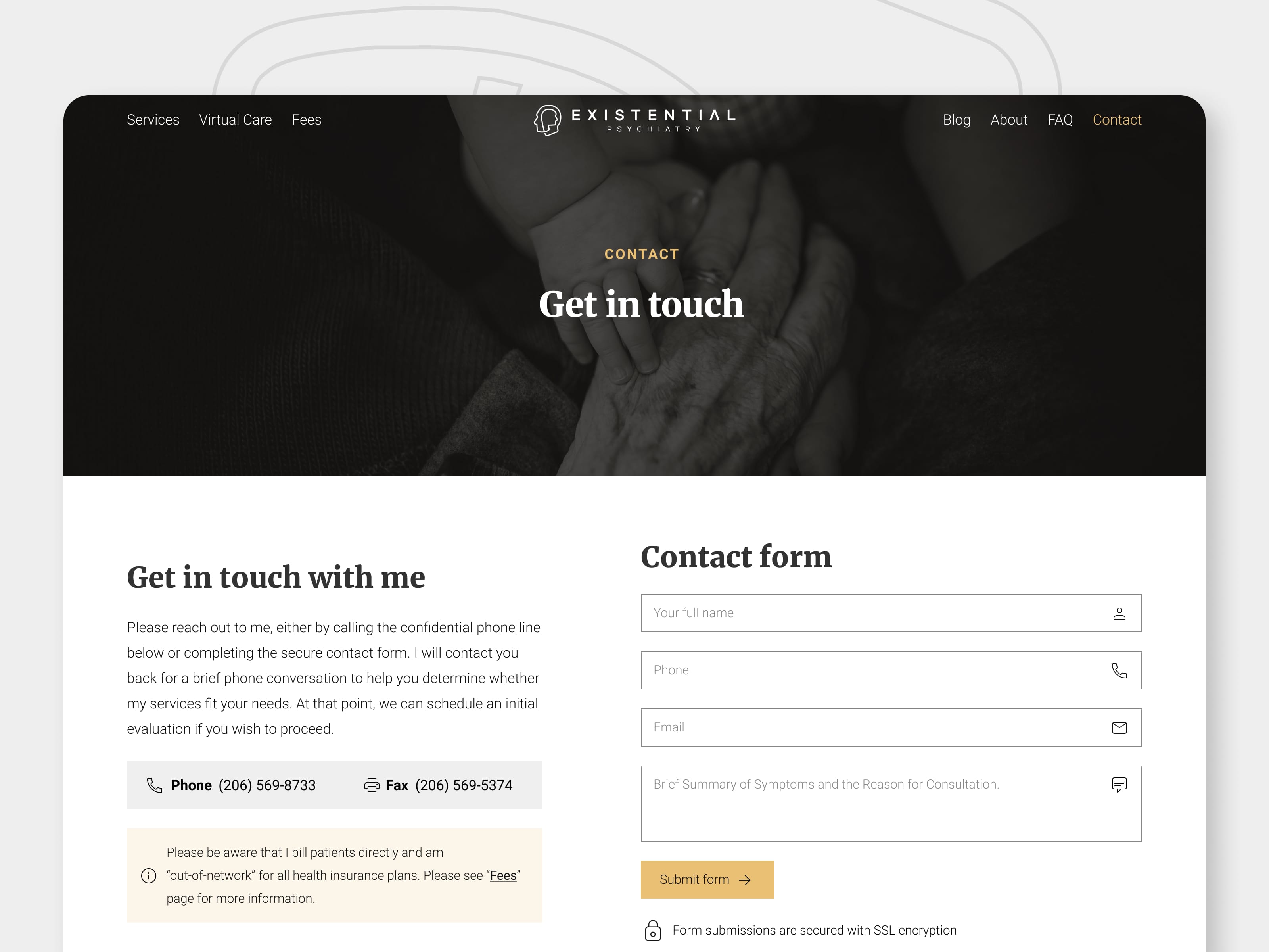 Existential Psychiatry contact page